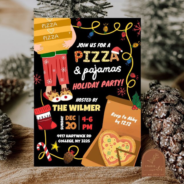 Christmas Pizza and Pajamas Holiday Party Invitation (Creator Uploaded)