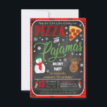 Christmas Pizza and Pajamas Party Invitation<br><div class="desc">Awesome and Adorable,  this Christmas pizza and pajamas sleepover party invitation is great for a fun holiday birthday parties for kids of all ages! Invite features festive,  fun and bright graphics on a faux chalkboard background</div>