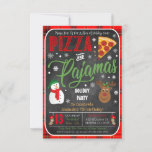 Christmas Pizza and Pajamas Party Invitation<br><div class="desc">Awesome and Adorable,  this Christmas pizza and pajamas sleepover party invitation is great for a fun holiday birthday parties for kids of all ages! Invite features festive,  fun and bright graphics on a faux chalkboard background</div>