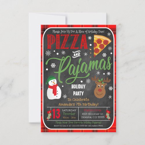 Christmas Pizza and Pajamas Party Invitation