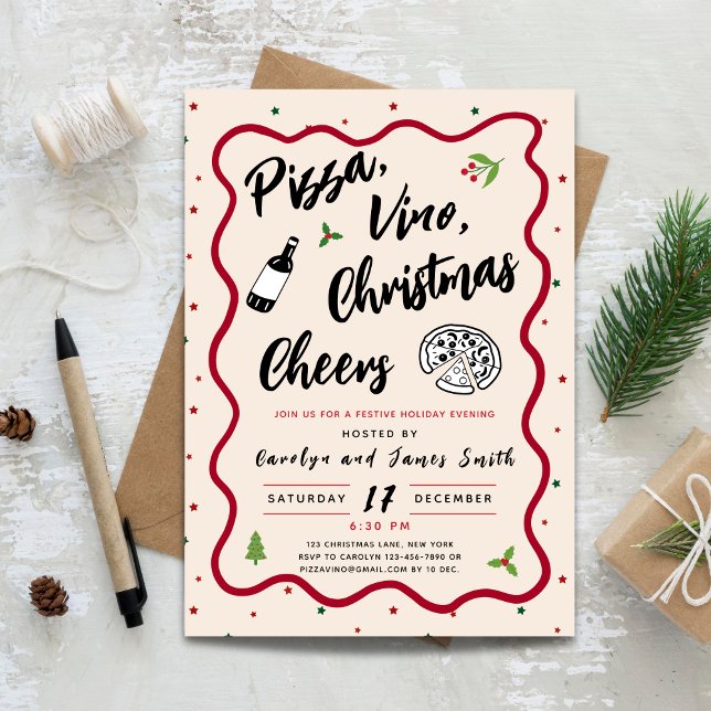 Christmas Pizza and Wine Party Invitation (Christmas Pizza and Wine Party Invitation)