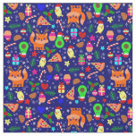 christmas pizza chick bird avocado blue fabric