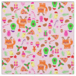 christmas pizza chick bird avocado pink fabric