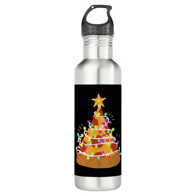 Christmas Pizza Christmas Lights Stainless Steel Water Bottle (Front)