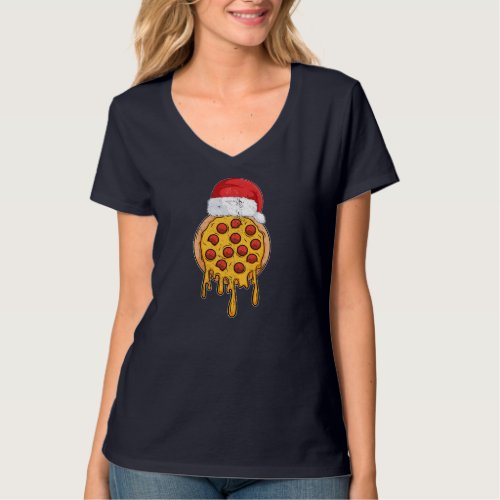 CHRISTMAS Pizza Funny Gifts Xmas Santa Claus Hat T_Shirt