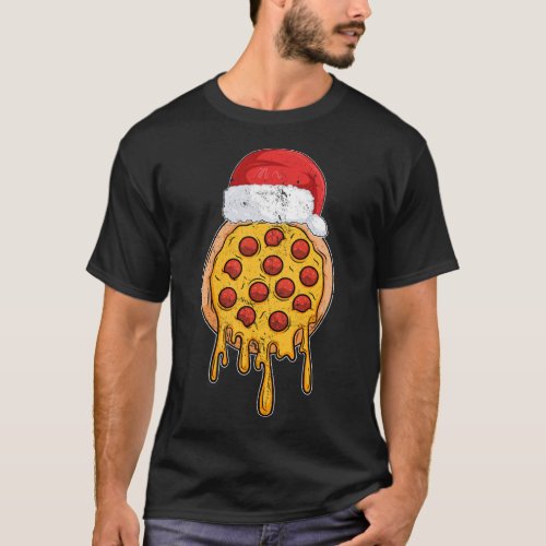 CHRISTMAS Pizza Funny Gifts Xmas Santa Claus Hat T_Shirt
