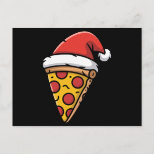 Christmas Pizza Slice Santa Hat Pepperoni Holiday Postcard