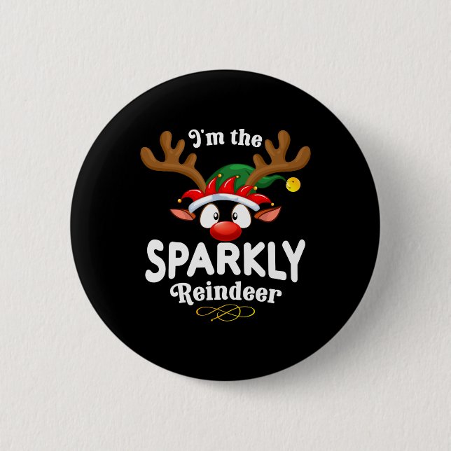 Christmas Pjs Sparkly Xmas Reindeer Matching  Button (Front)