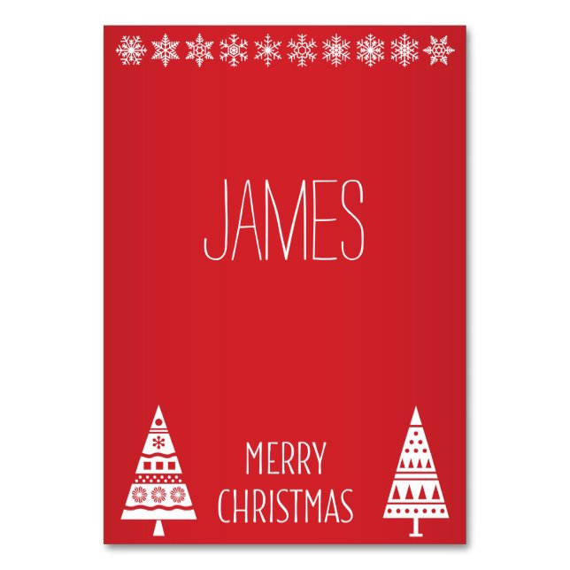 Christmas Place Cards Red With White Decor (Front)