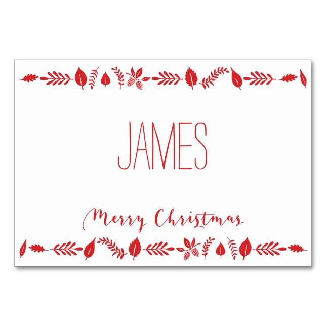 Christmas Place Cards With Red Leaves (Front)