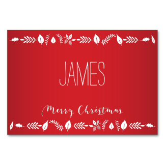 Christmas Place Cards With White Leaves