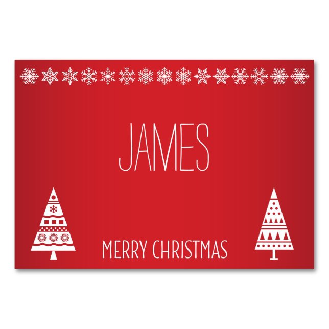 Christmas Place Cards With White Snowflakes (Front)