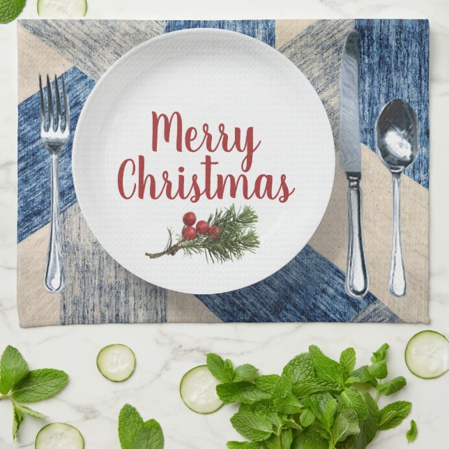 Christmas Place Setting Kitchen Towel (Folded)