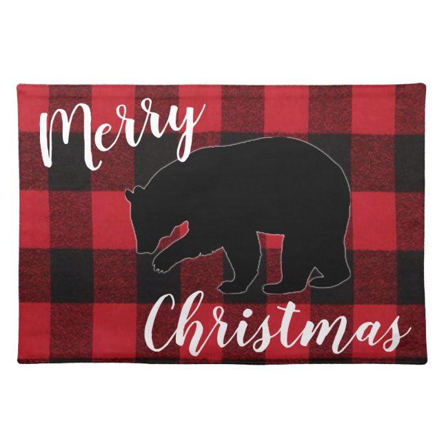 Christmas Placemat Red Plaid Black Bear (Front)