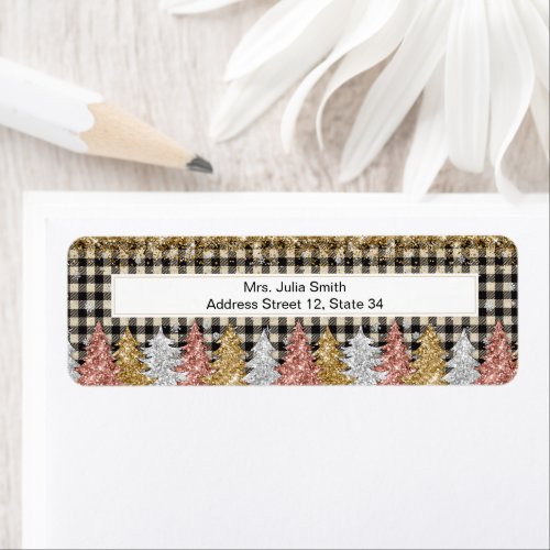 Christmas Plaid And Glitter Name Label