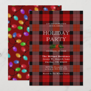 Christmas Plaid And Glowing Lights Invitation