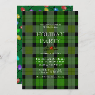 Christmas Plaid And Glowing Lights Invitation