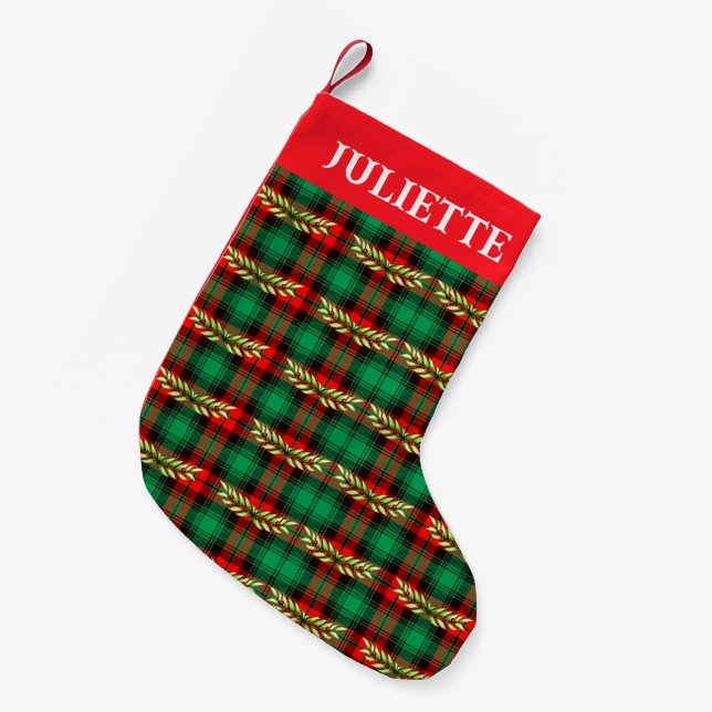 Christmas Plaid And Leaves Small Christmas Stockin Small Christmas Stocking (Front (Hanging))