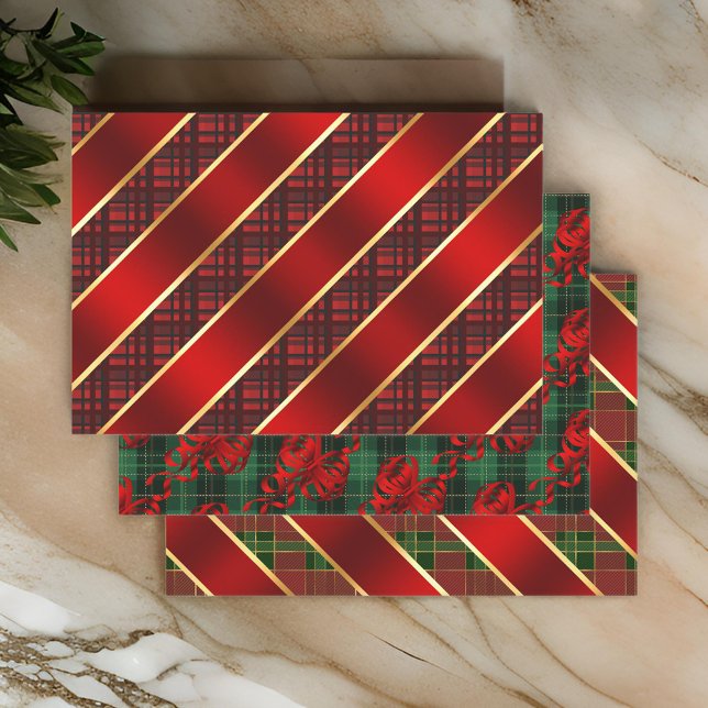 Christmas Plaid and Ribbon Green and Red Variety Wrapping Paper Sheets (Creator Uploaded)