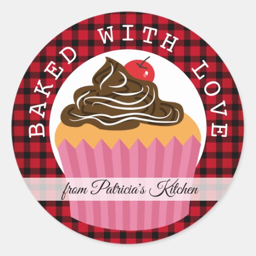 Christmas Plaid Baked With Love Classic Round Sticker