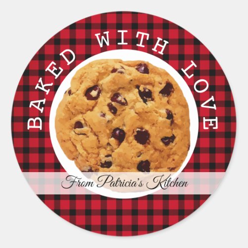 Christmas Plaid Baked With Love Cookies Classic Round Sticker