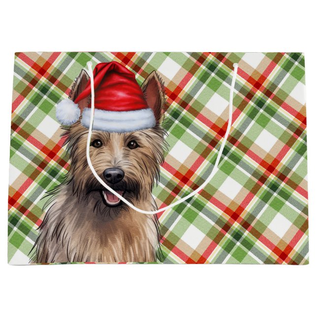 Christmas Plaid Berger Picard Dog Lover Holiday Large Gift Bag (Front)
