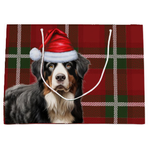 Christmas Plaid Bernese Mountain Dog Lover Holiday Large Gift Bag