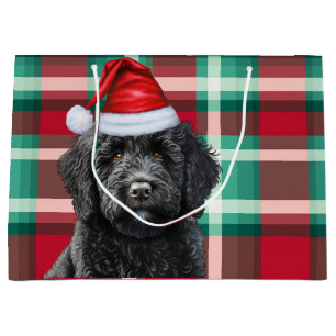Christmas Plaid Black Labradoodle Dog Lover Large Gift Bag