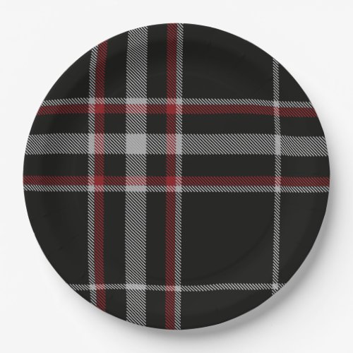 Christmas Plaid Black Red and White Pattern Paper Plates