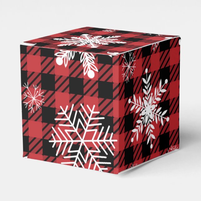 Christmas plaid black red snowflakes pattern favor boxes (Front Side)