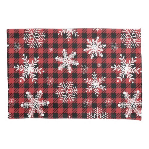 Christmas plaid black red snowflakes pattern pillow case