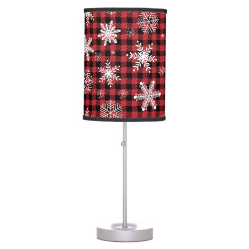 Christmas plaid black red snowflakes pattern table lamp