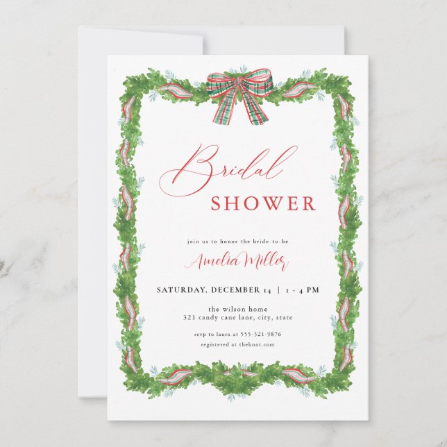 Christmas Plaid Bow Bridal Shower Invitation (Front)