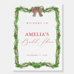 Christmas Plaid Bow Bridal Shower Welcome Sign
