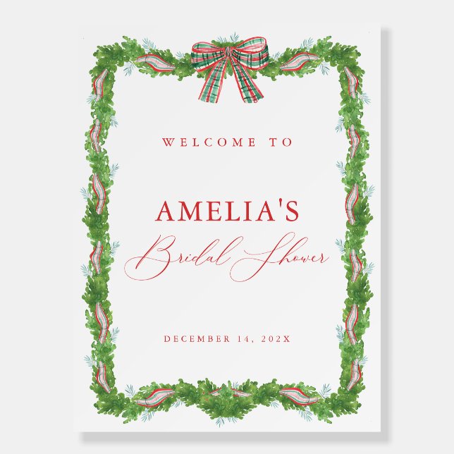 Christmas Plaid Bow Bridal Shower Welcome Sign (Front)