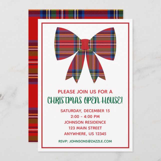 Christmas Plaid Bow Party Invitations (Front/Back)