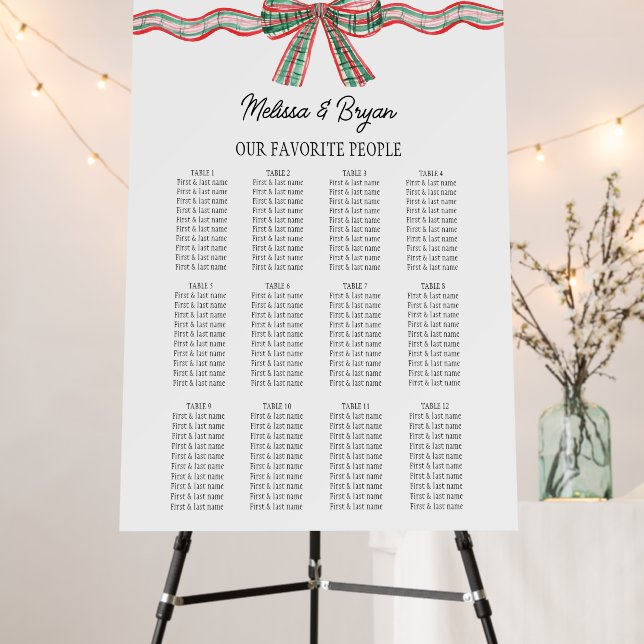 Christmas plaid bow Wedding Seating Chart Foam Board (In Situ (Stand))