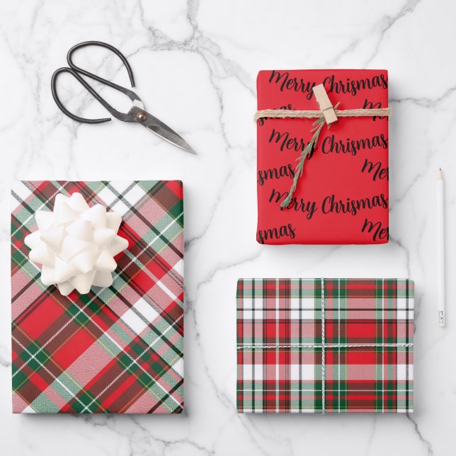 Christmas Plaid Bright with Merry Christmas Wrapping Paper Sheets (Front)