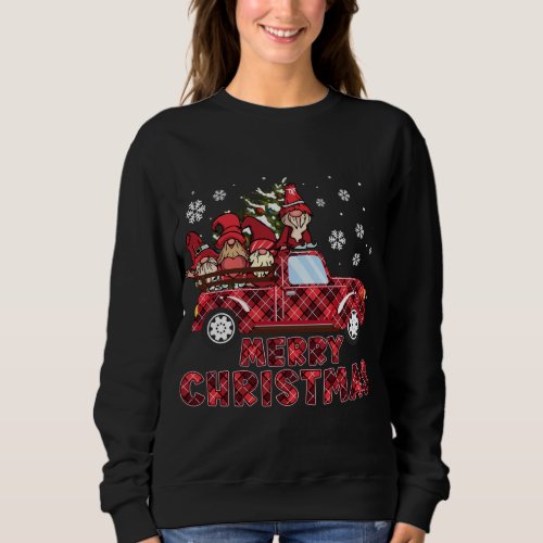 Christmas Plaid Buffalo Red Truck Xmas Tree Gnomes Sweatshirt