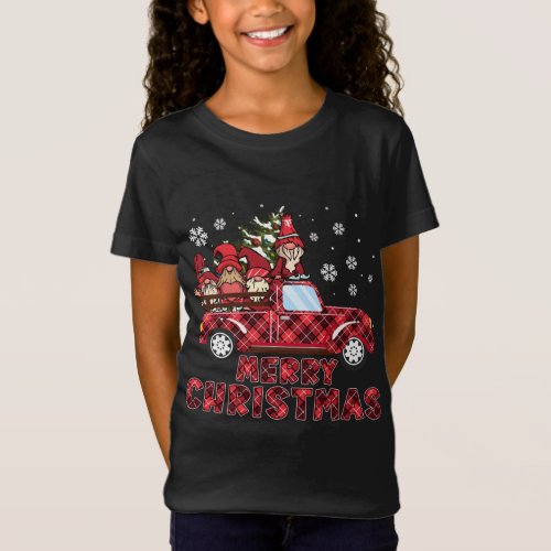 Christmas Plaid Buffalo Red Truck Xmas Tree Gnomes T_Shirt