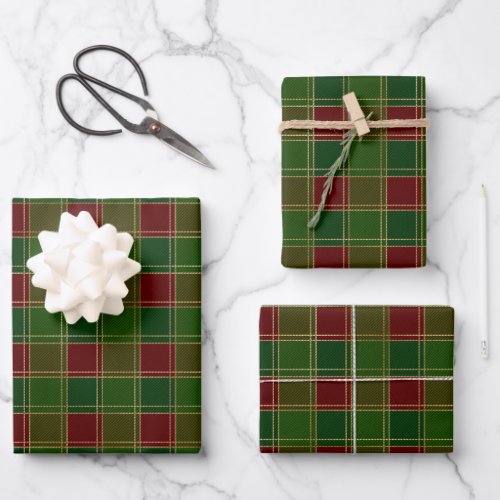 Christmas plaid burgundy green gold elegant wrapping paper sheets