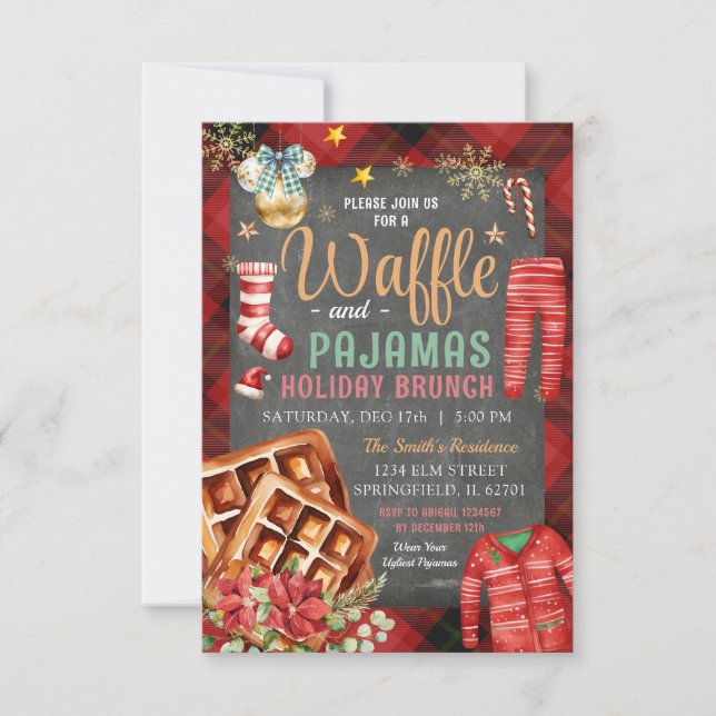 Christmas Plaid Chalkboard Waffle Pajamas Holiday Invitation (Front)