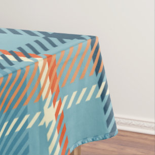 Christmas Plaid Check blue beige white pattern Tablecloth
