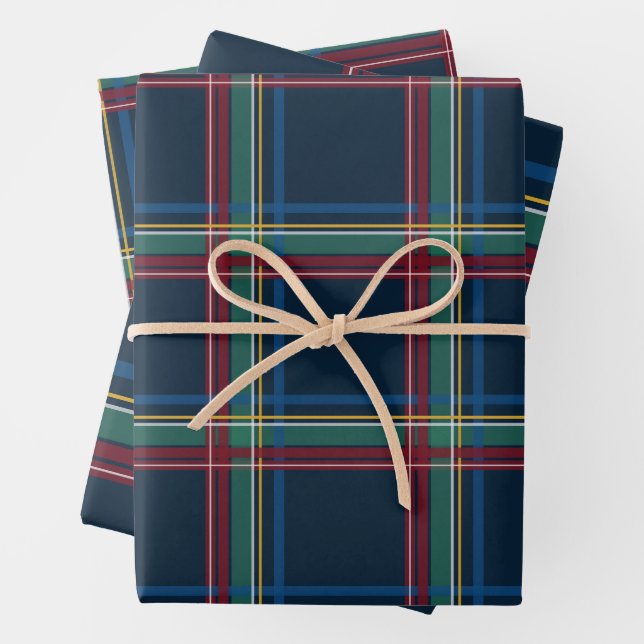 Christmas plaid classic bold holiday wrapping paper sheets (In situ)