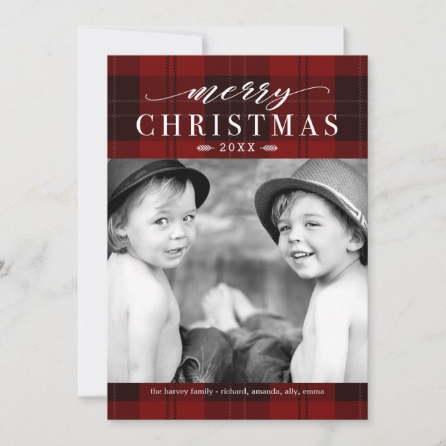 Christmas Plaid Classic Holiday Photo Card (Front)