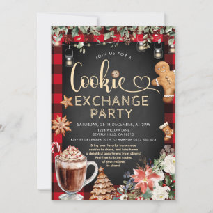 Christmas Plaid Cookie Cocoa Exchange Party Invitation