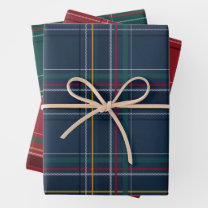 Christmas plaid coordinating red navy green wrapping paper sheets