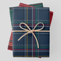 Christmas plaid coordinating red navy green wrapping paper sheets