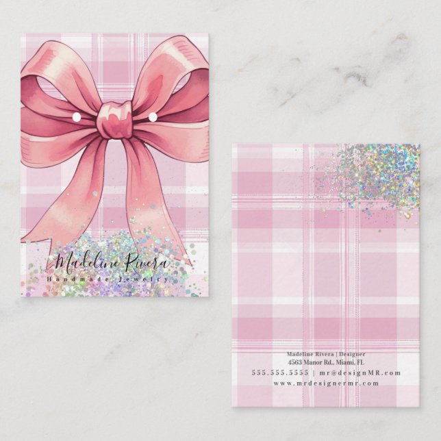 Christmas Plaid Coquette Pink Earring Display Card (Front/Back)