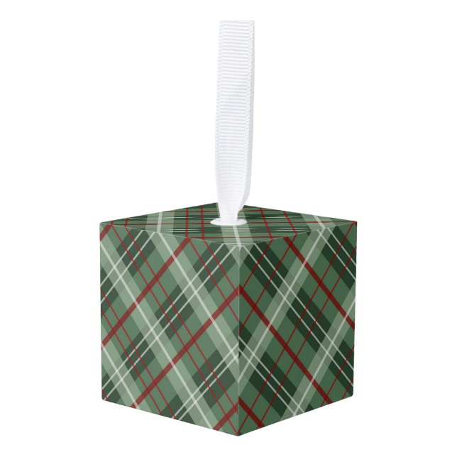 Christmas Plaid Cube Ornament (Front Angled)